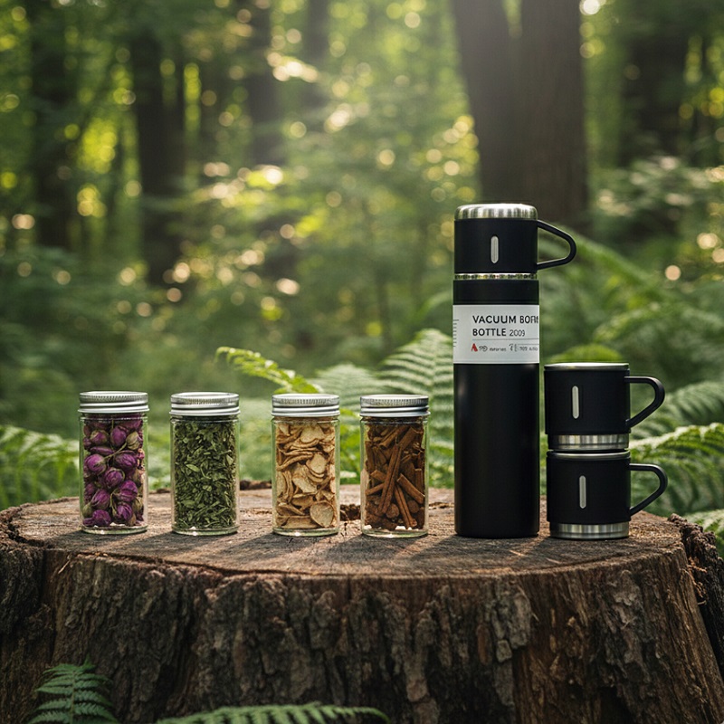 پکیج هدیه سازمانی (فلاسک سه کاپ  4دمنوشجعبه لاکچری)