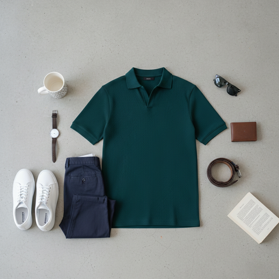 تیشرت میله ای یقه دار tavar-سبز